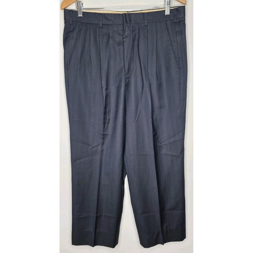 Vintage Paolo Gucci Dress Pant Slacks Grey Navy Men 34x25 Wool Trouser Pinstripe
